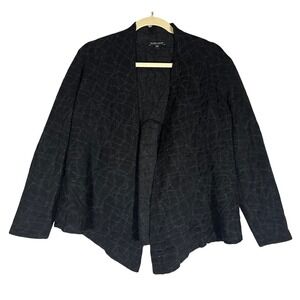 Eileen Fisher Mosaic Wool Blend Asymmetric Cardigan‎ Sz L Sweater Jacket Black